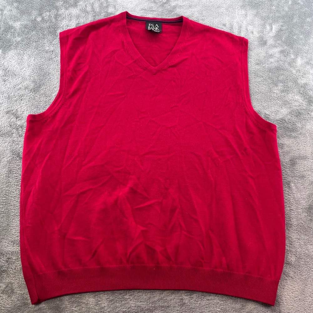 Jos A Bank Signature Collection Red Italian Merino Wool V-Neck Sweater Vest XL